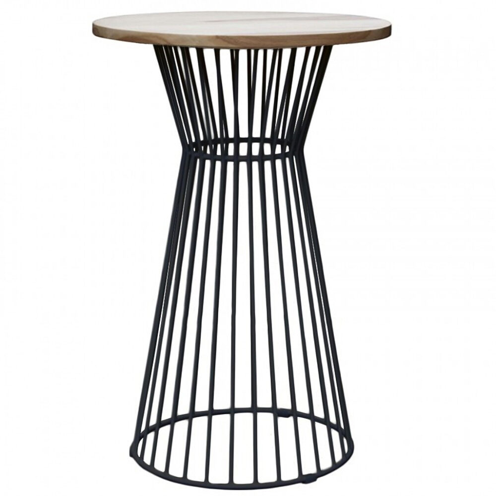 wire bar table with oak timber top